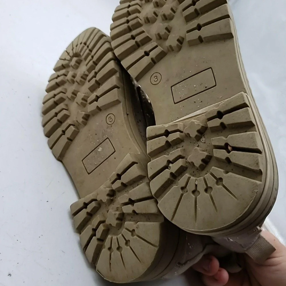 Elia Shoes Kids Size 3 Beige Speckled Combat Ankle Boots Lace Up Zip Lined